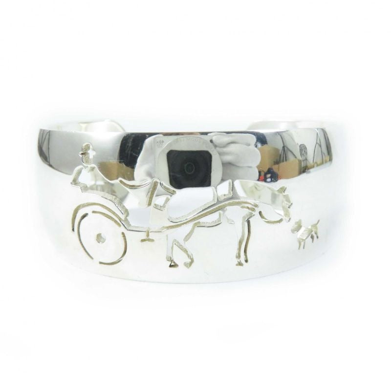 Hermes Vintage Carreche Carriage Dog Bracelet Bangle Silver