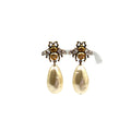 Gucci Bi Interlocking Pearl Metal Faux Color Stone Off White Clear Gold Earrings