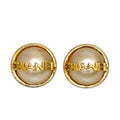 Chanel Earrings Gold Pearl White Logo