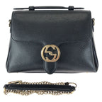 Gucci Interlocking 2-Way Black Gold Leather Chain Shoulder Bag