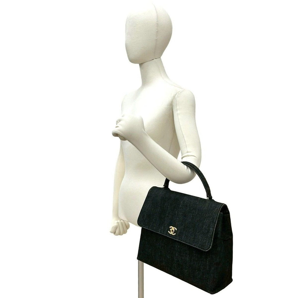 Chanel CC Logo Cotton Denim Tote Black — view 2