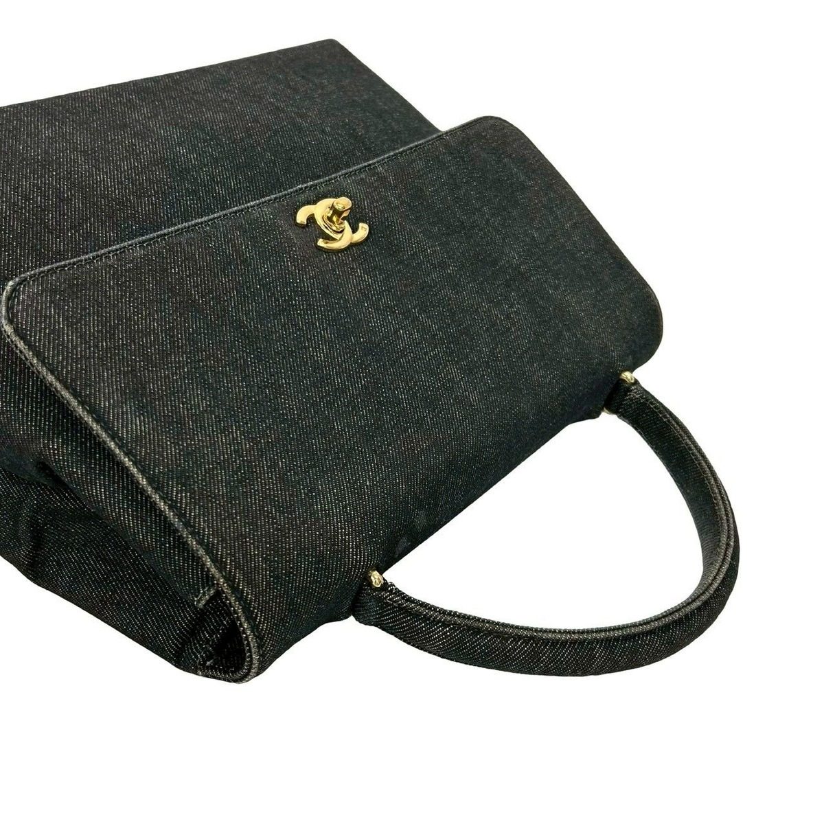 Chanel CC Logo Cotton Denim Tote Black — view 4