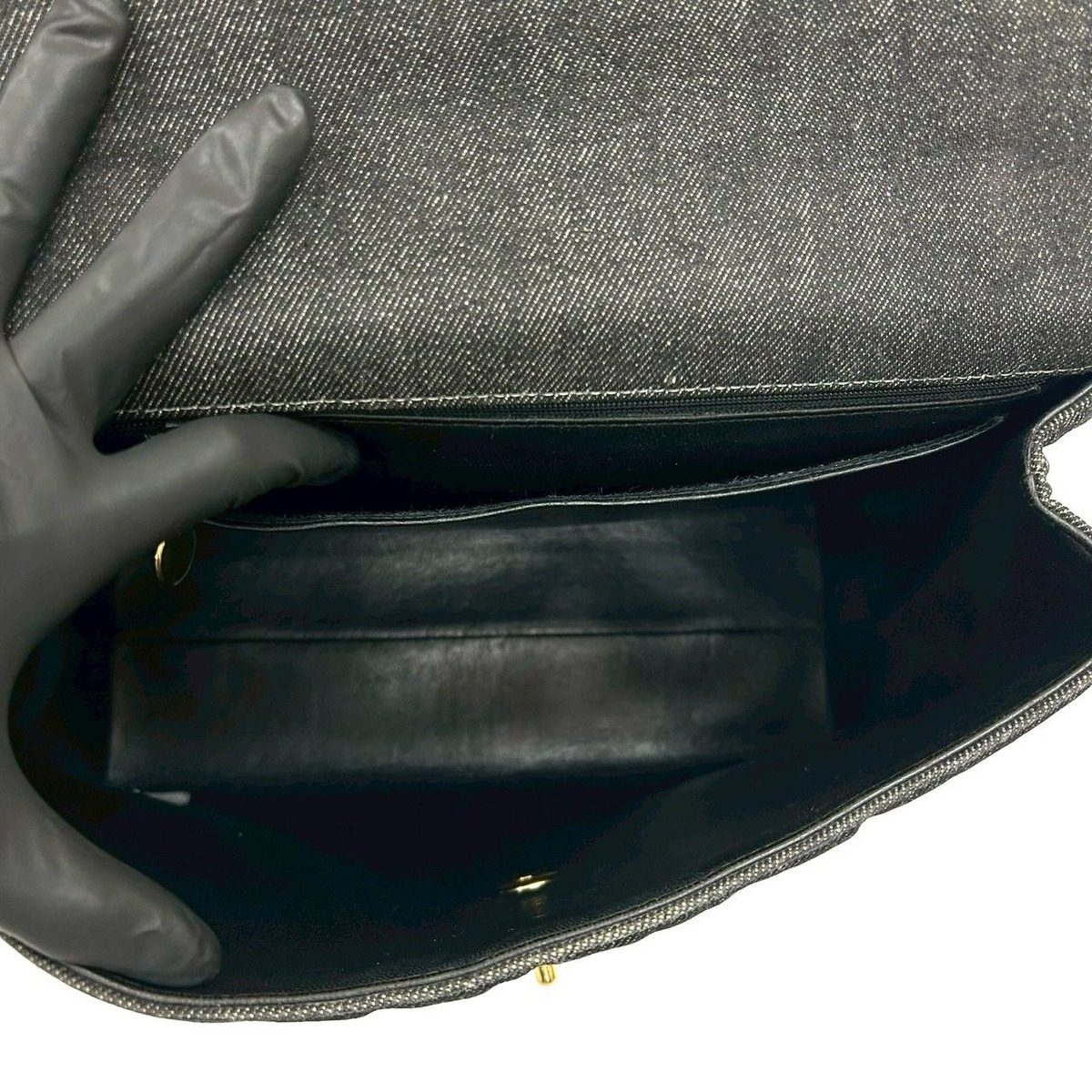 Chanel CC Logo Cotton Denim Tote Black — view 9