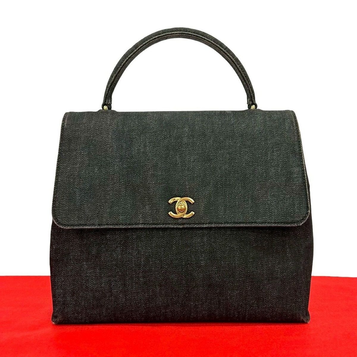 Chanel CC Logo Cotton Denim Tote Black