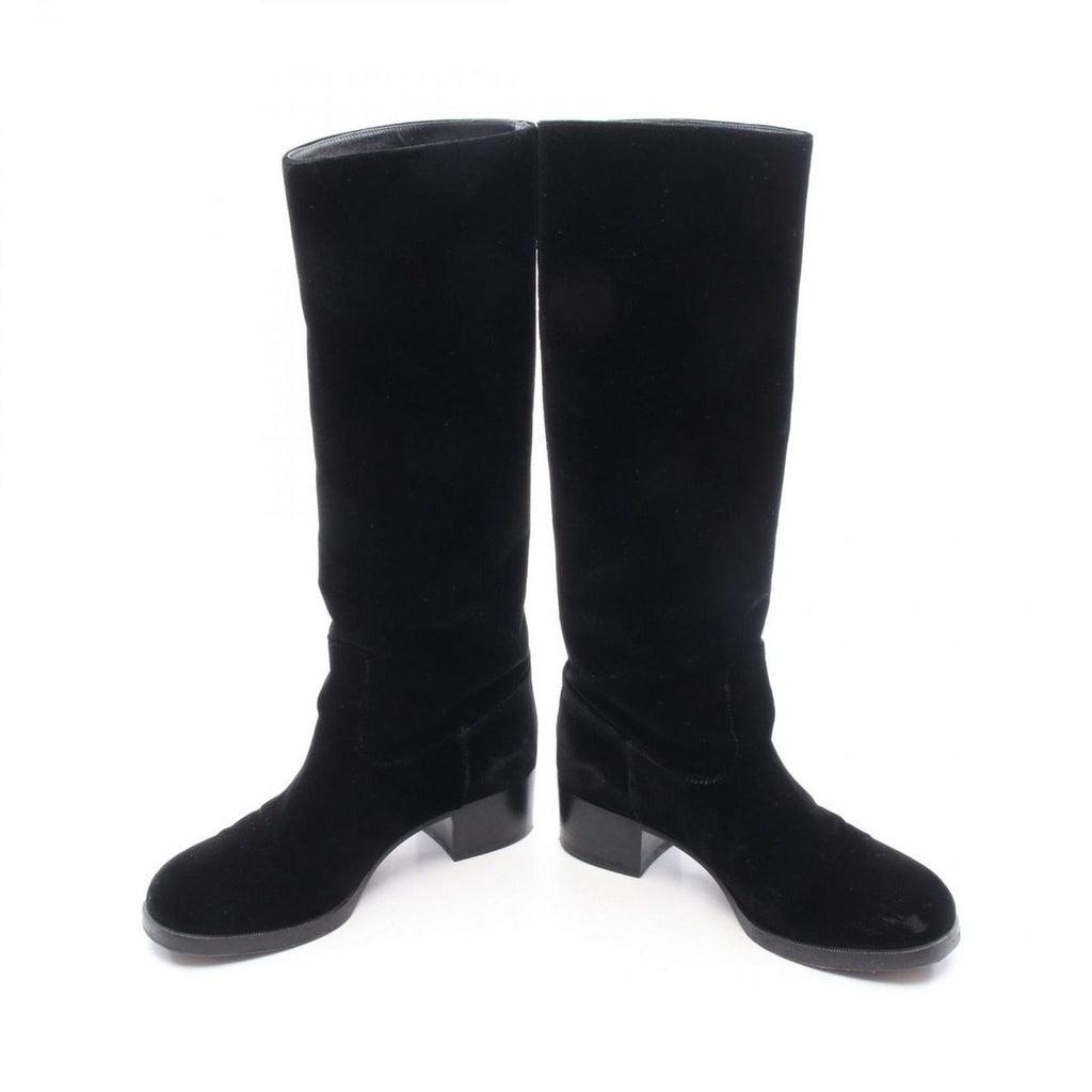 Chanel Boots CC Logo Long Fabric Shoes Suede — view 3