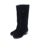 Chanel Boots CC Logo Long Fabric Shoes Suede