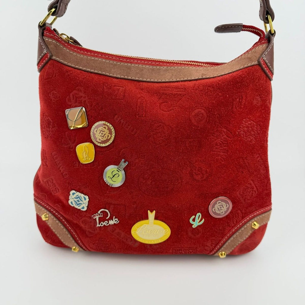 Loewe Anagram Anniversary Limited Shoulder Bag Red Suede Vintage — view 3