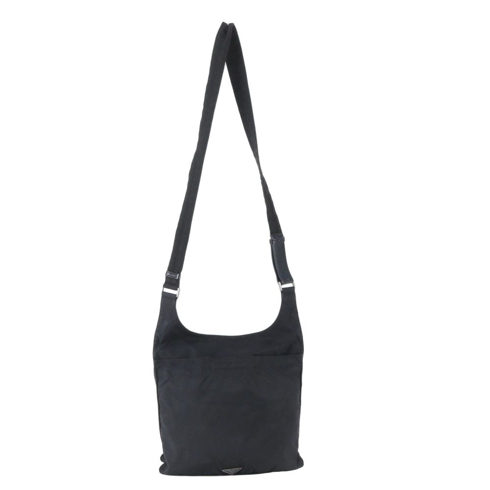 Prada Tessuto Nylon Triangle Logo Leather Shoulder Bag Crossbody Black