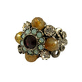 Chanel Flower Rhinestone Ring CC Logo Visual Vintage Gunmetal