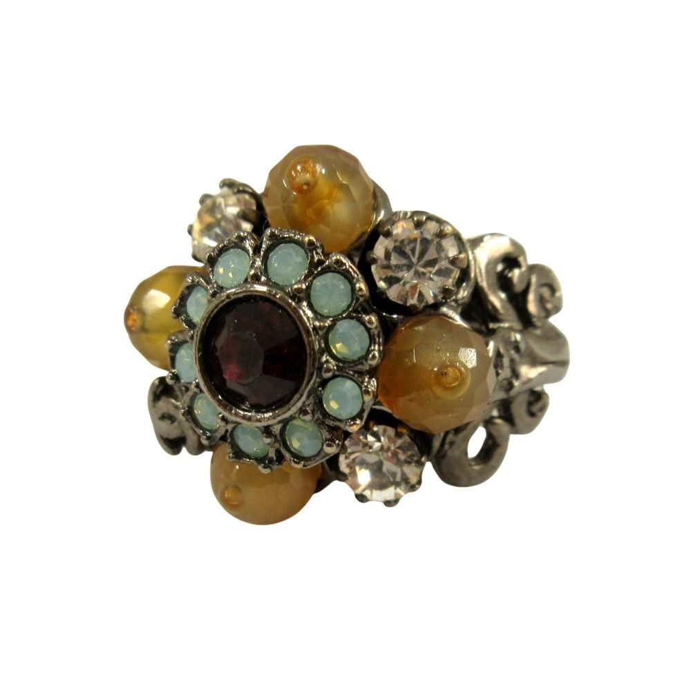 Chanel Flower Rhinestone Ring CC Logo Visual Vintage Gunmetal — view 7