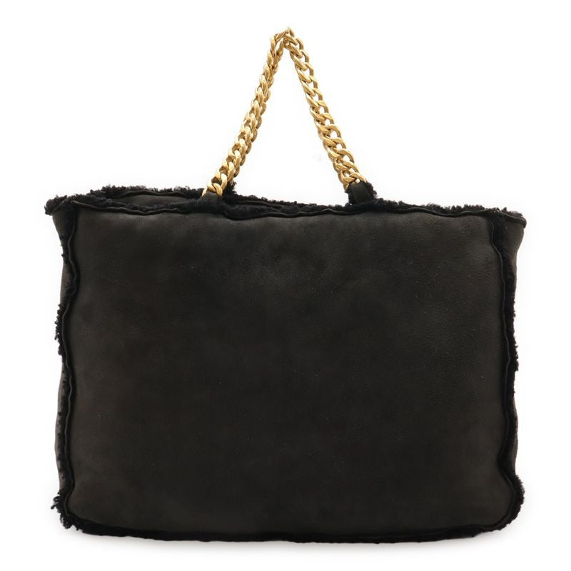 Chanel Mouton Chain Tote Bag Shoulder Leather Black Gold Hardware
