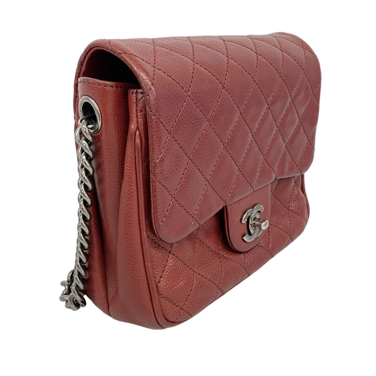 Chanel Shoulder Bag Mini Quilted Caviar Leather Bordeaux Silver — view 2