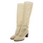 Dior Empreinte Long Boots Amond Toe Chunky Heel Mesh Leather White YT
