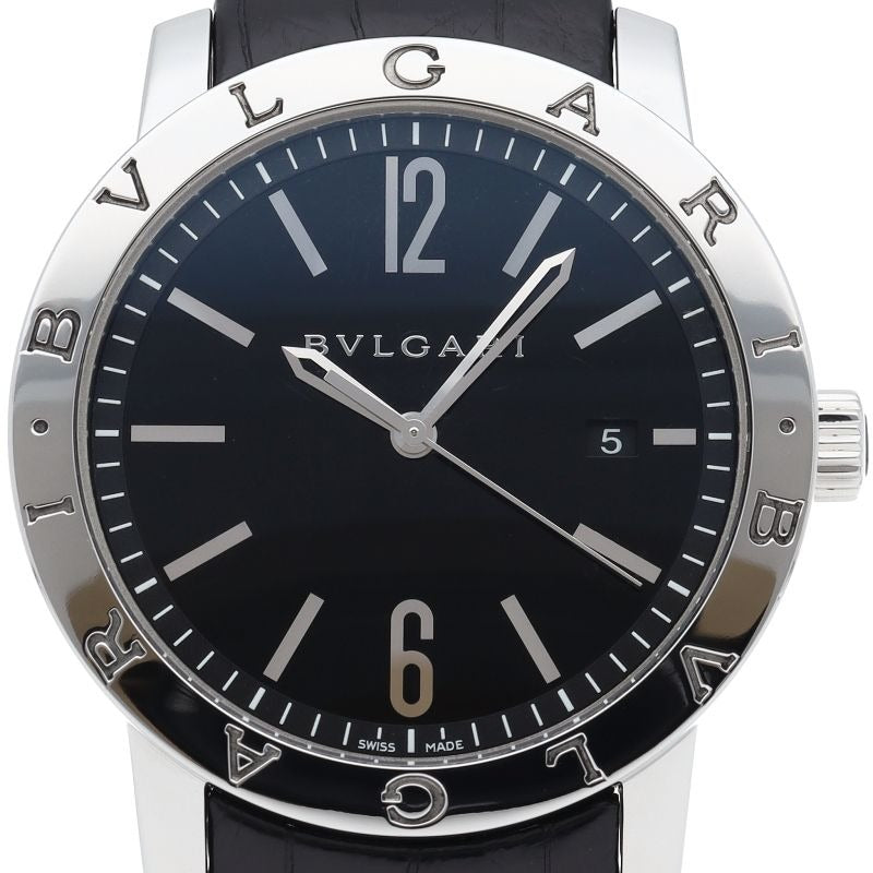 Bvlgari Watch SS Leather Black Polished