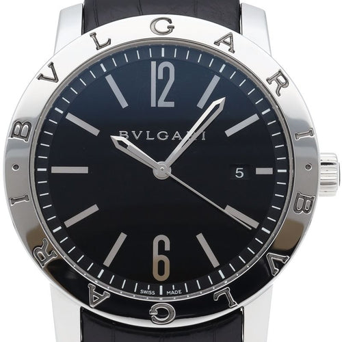 Bvlgari Watch SS Leather Black Polished