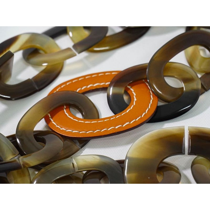 Hermes Duncan Buffalo Bone Leather Necklace Pendant Brown Orange — view 2