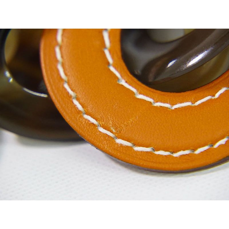 Hermes Duncan Buffalo Bone Leather Necklace Pendant Brown Orange — view 6