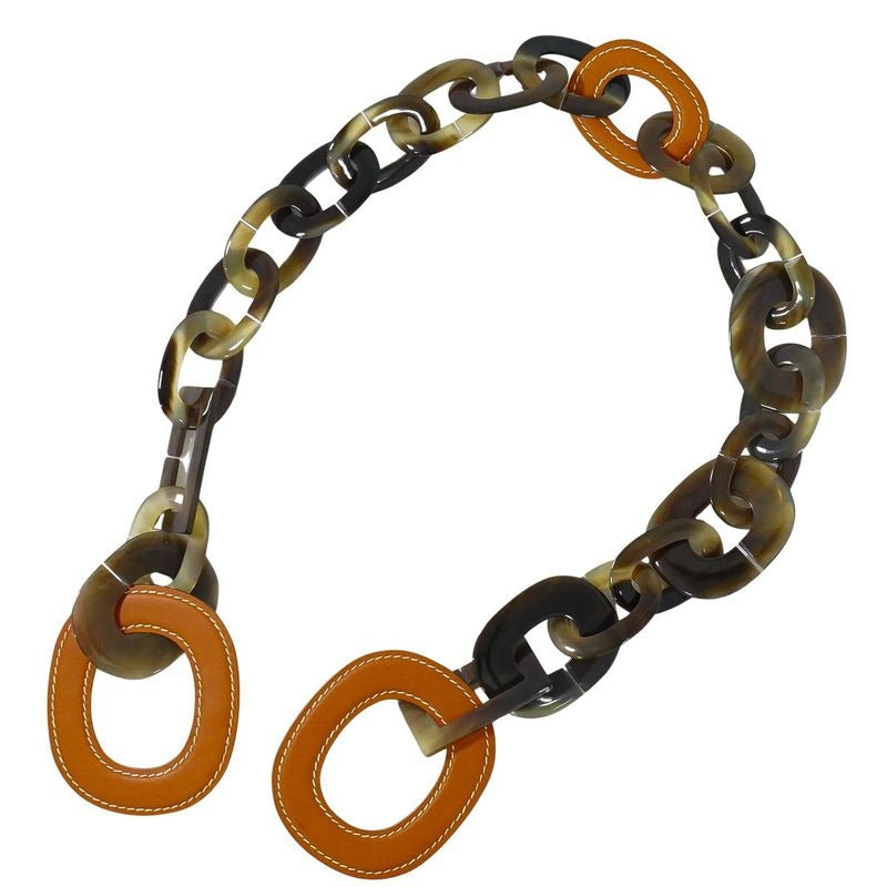 Hermes Duncan Buffalo Bone Leather Necklace Pendant Brown Orange