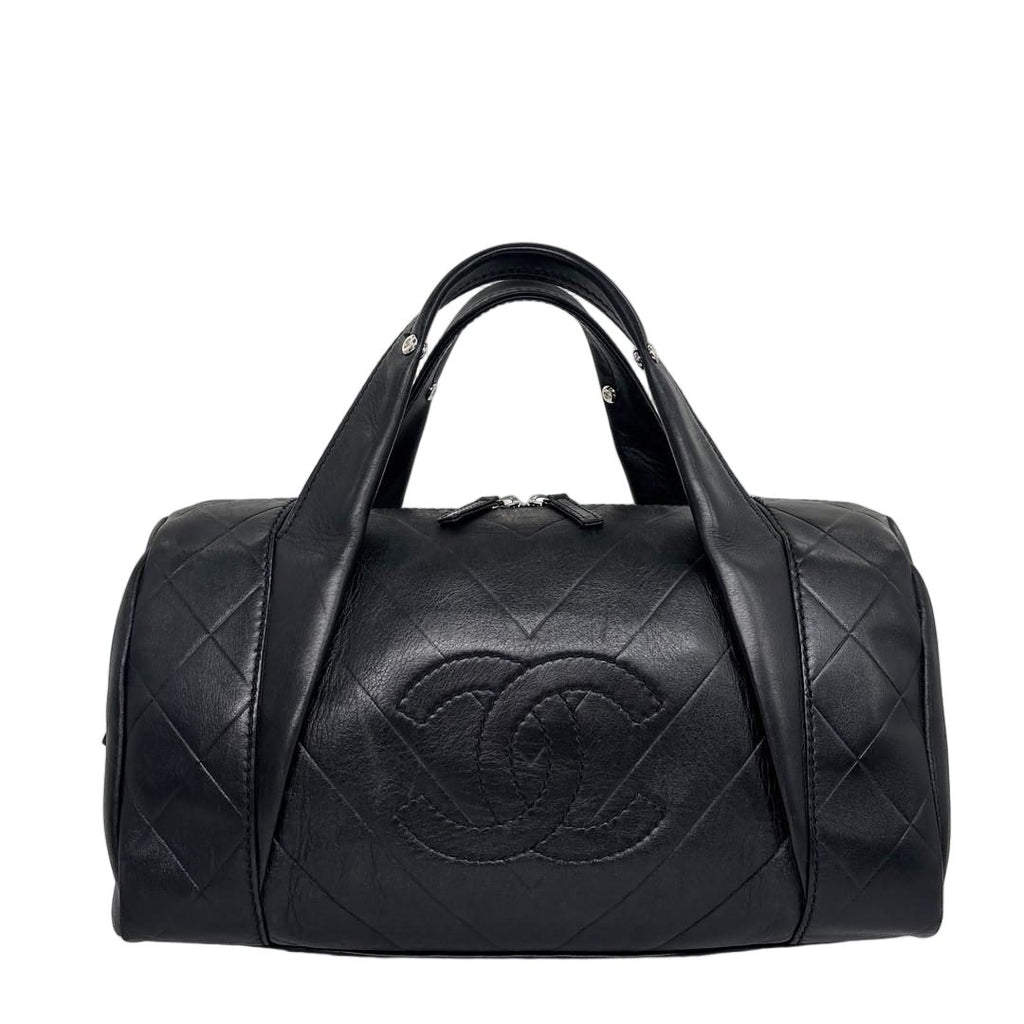Chanel Super Chez Blanc Lambskin Mini Boston Bag Black
