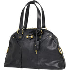 Saint Laurent Yves Muse Handbag Logo Leather Black