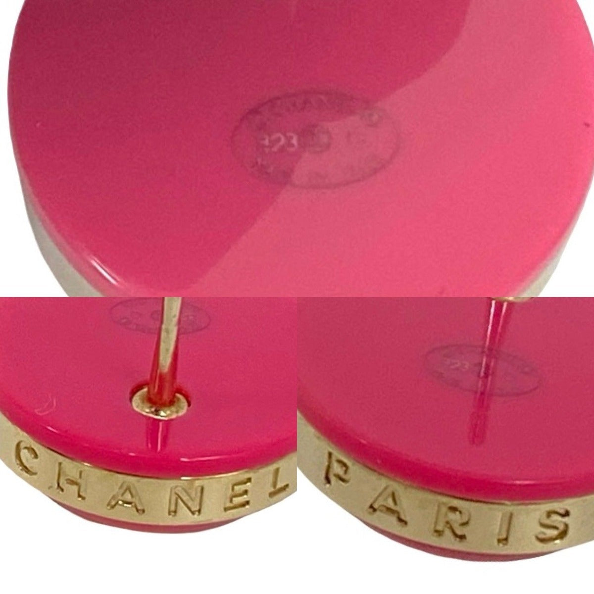 Chanel CC Logo Turnlock Motif Plastic Earrings Gold X Pink — view 3