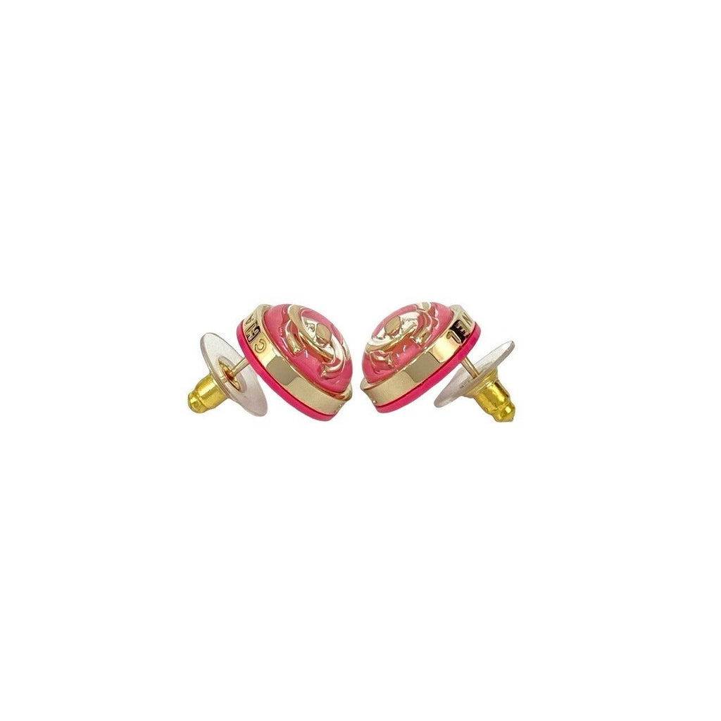 Chanel CC Logo Turnlock Motif Plastic Earrings Gold X Pink — view 4