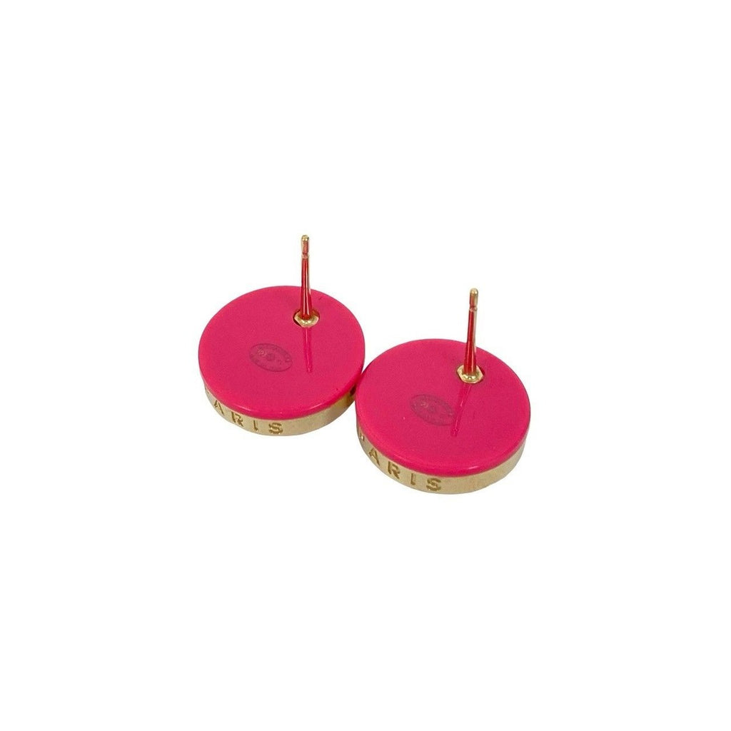 Chanel CC Logo Turnlock Motif Plastic Earrings Gold X Pink — view 7