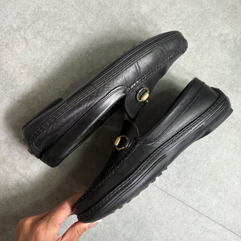 Gucci Horsebit Loafer Driving Shoes Black Gold 41 1 2 M Leather — view 5