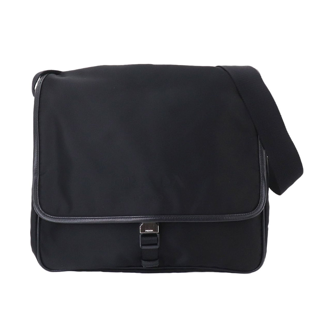 Prada Messenger Shoulder Bag Nylon Saffiano Leather Nero Black
