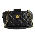 Chanel Quilted Chain Shoulder Bag Bow-ring Black Antique Hardware No