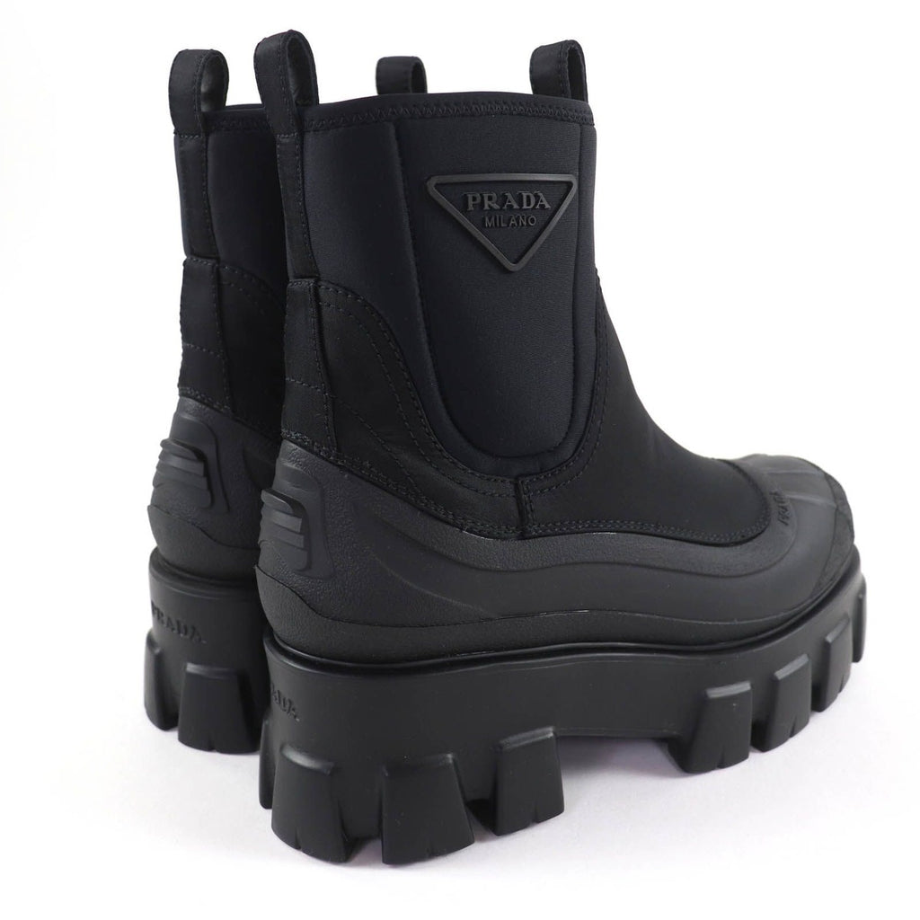 Prada Monolith Re-Nylon Triangle Logo Gabardine Boots Short Black — view 3