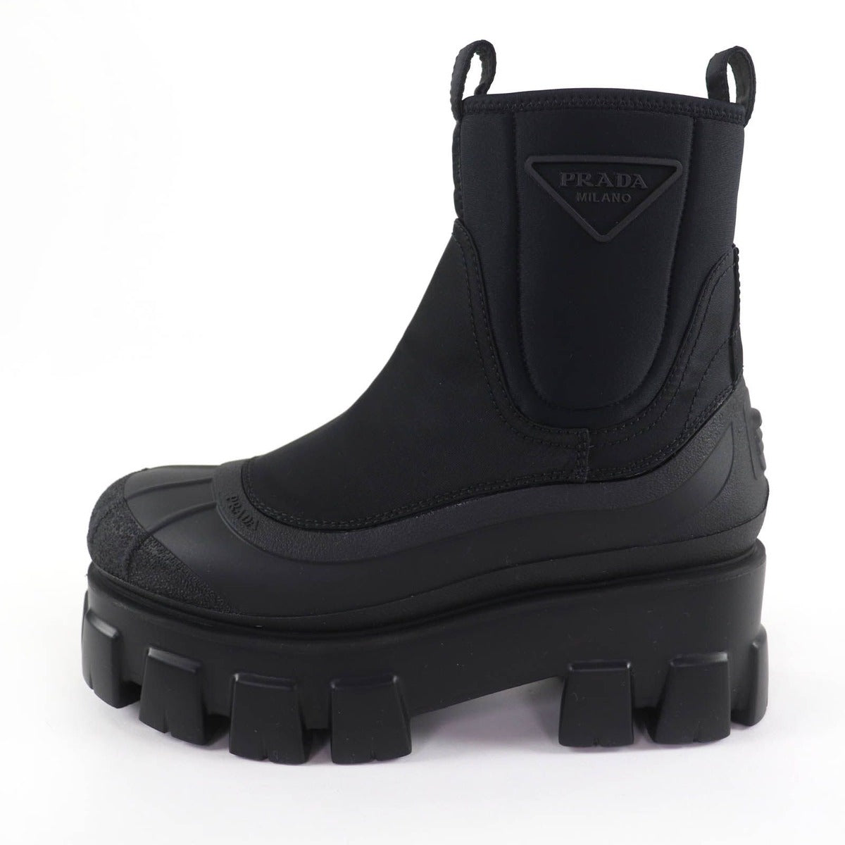 Prada Monolith Re-Nylon Triangle Logo Gabardine Boots Short Black — view 5