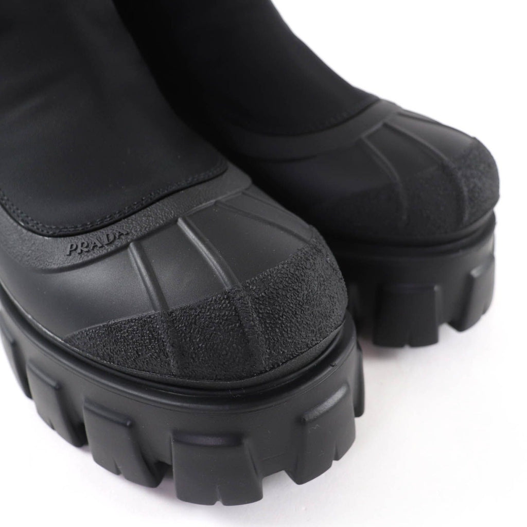 Prada Monolith Re-Nylon Triangle Logo Gabardine Boots Short Black — view 8