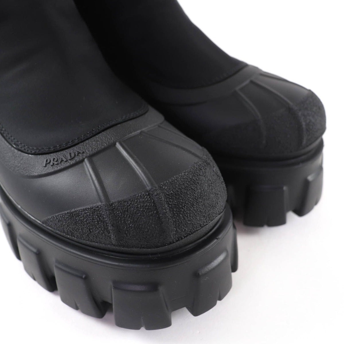 Prada Monolith Re-Nylon Triangle Logo Gabardine Boots Short Black — view 8