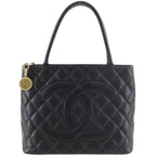 Chanel Medallion Tote CC Logo Quilted Caviar Leather Black