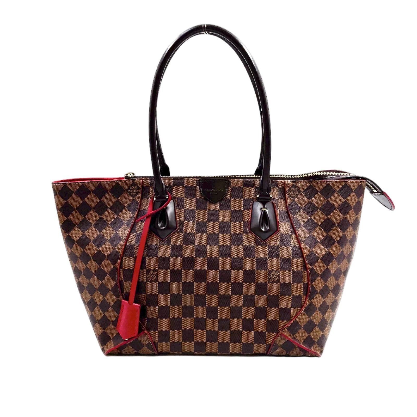 Louis Vuitton Kaisa Tote Damier Leather Brown Red Handbag Gold