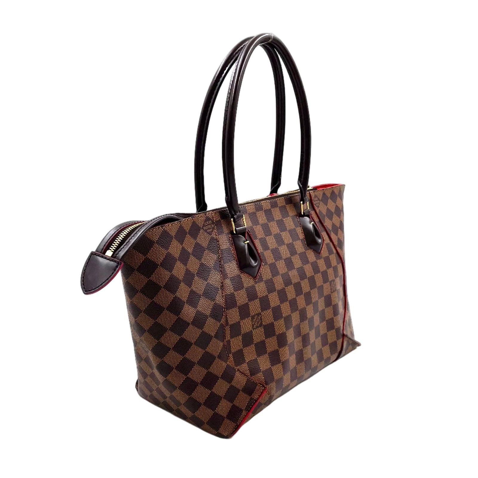 Louis Vuitton Kaisa Tote Damier Leather Brown Red Handbag Gold — view 2