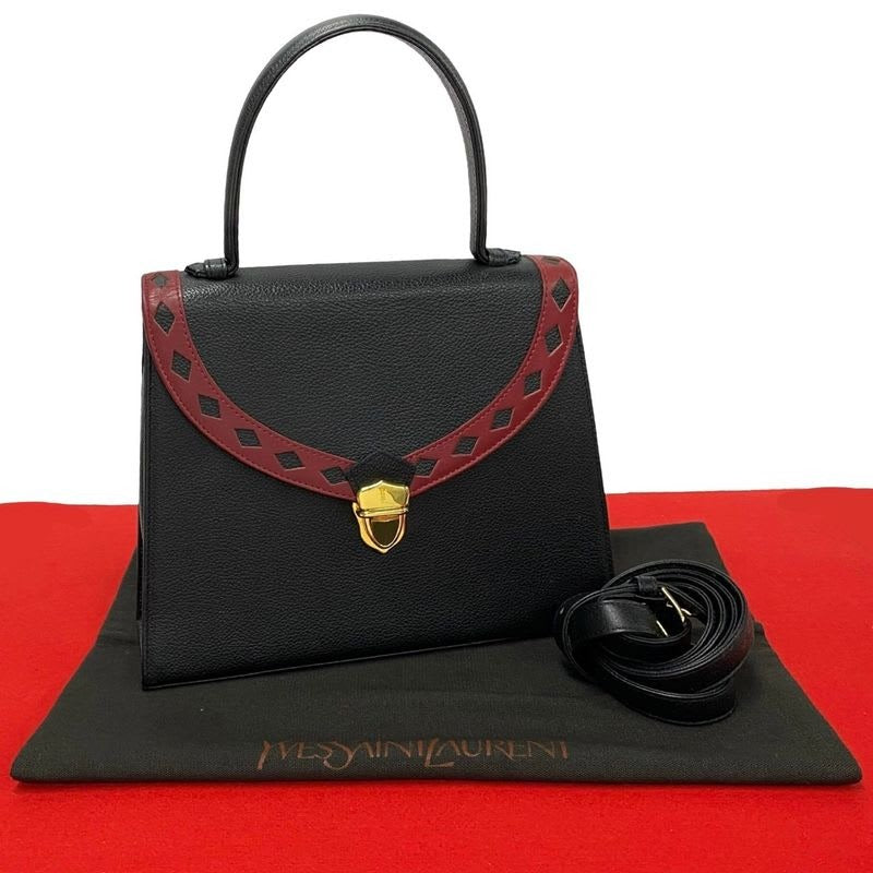 Yves Saint Laurent Cutout Punching Leather 2-Way Shoulder Bag Black
