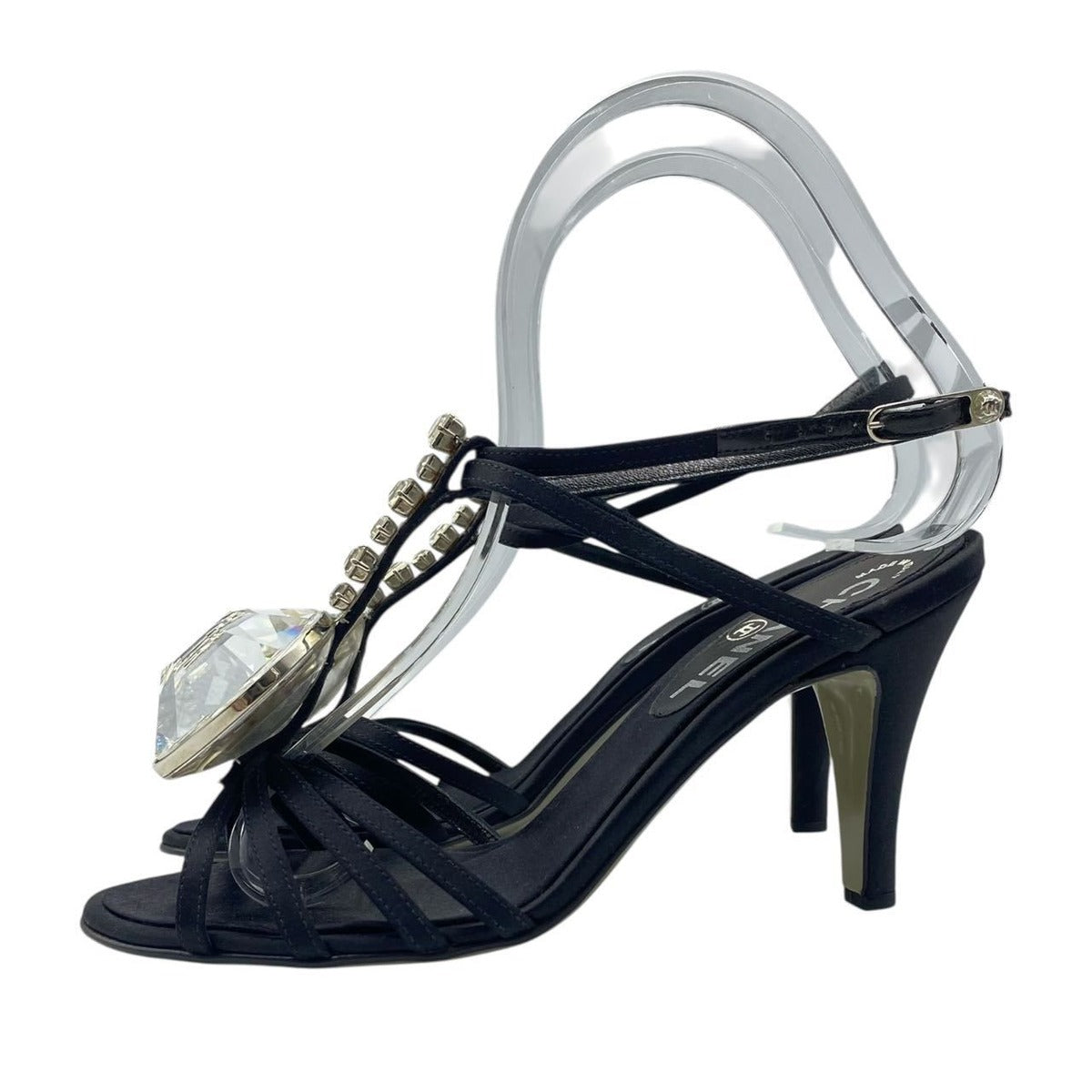 Chanel Sandals Strap Crystal Stone Satin Black 36.5 — view 3