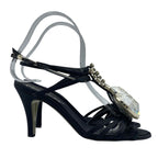 Chanel Sandals Strap Crystal Stone Satin Black 36.5 — view 4