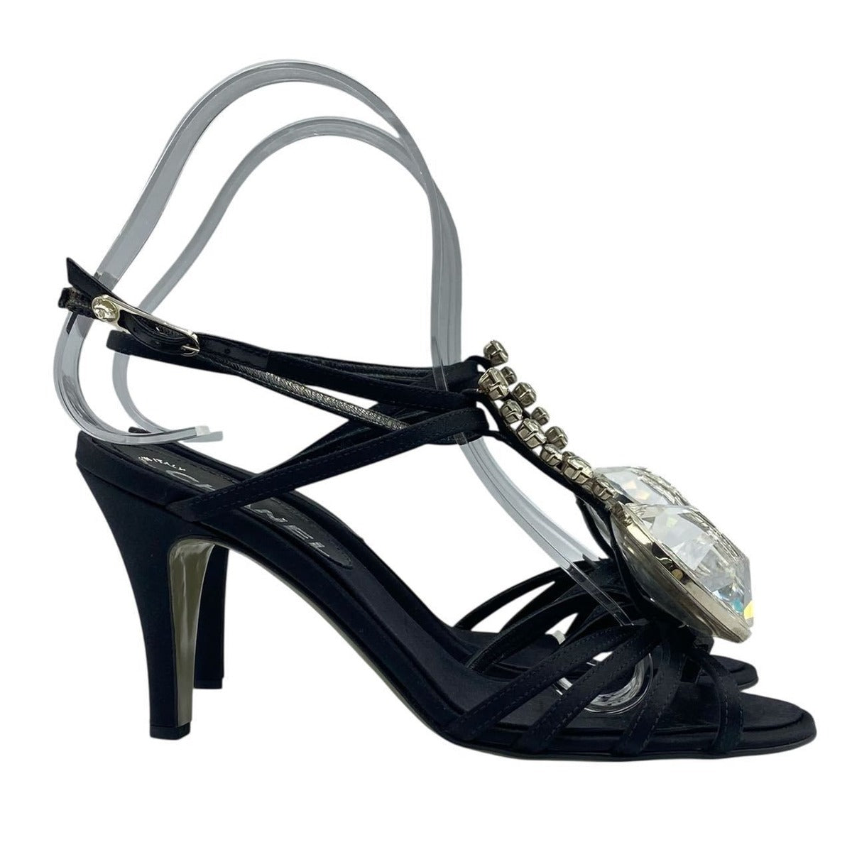 Chanel Sandals Strap Crystal Stone Satin Black 36.5 — view 4