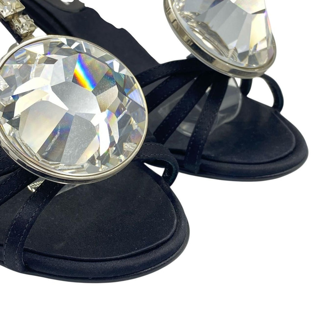 Chanel Sandals Strap Crystal Stone Satin Black 36.5 — view 5