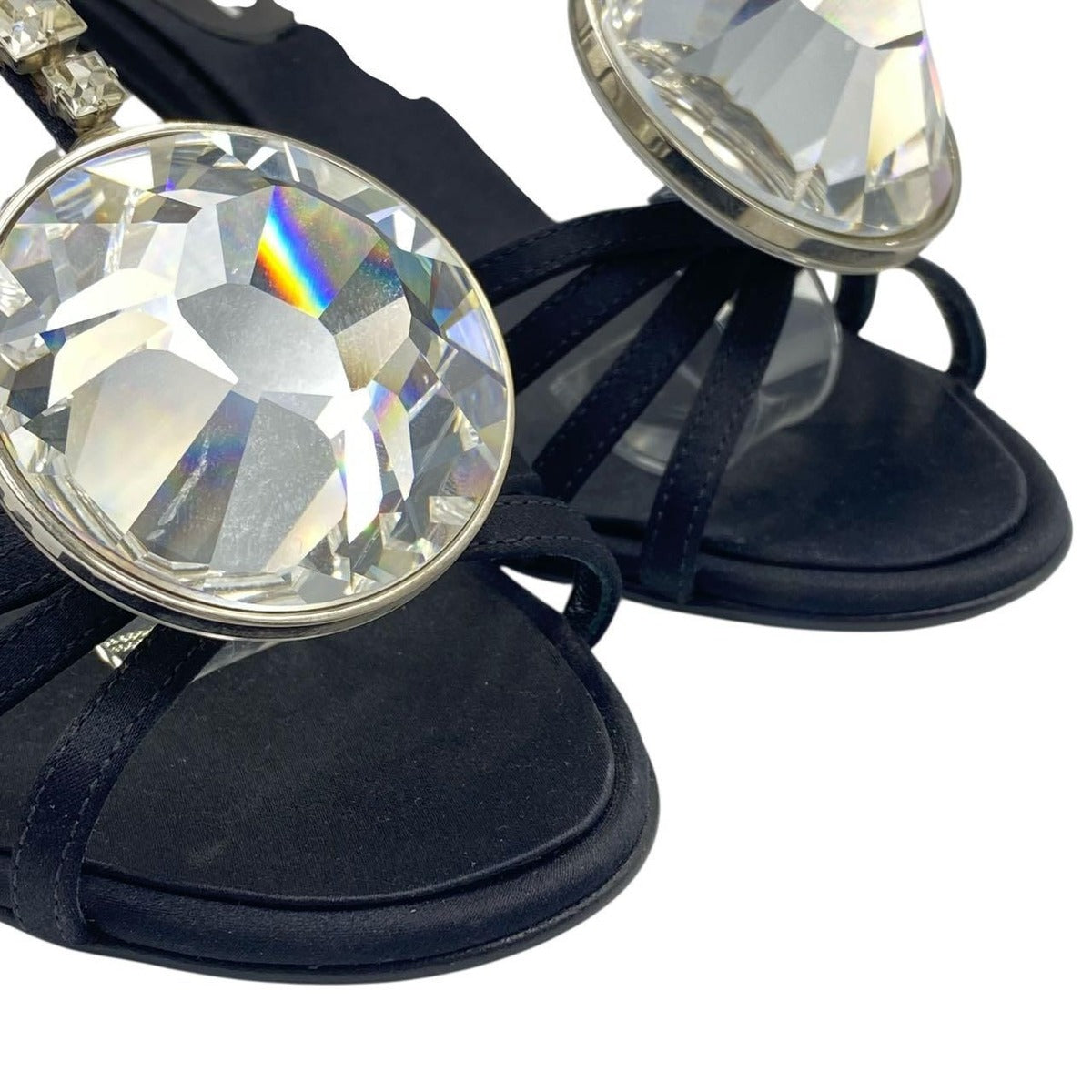 Chanel Sandals Strap Crystal Stone Satin Black 36.5 — view 5