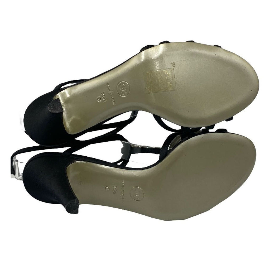 Chanel Sandals Strap Crystal Stone Satin Black 36.5 — view 9