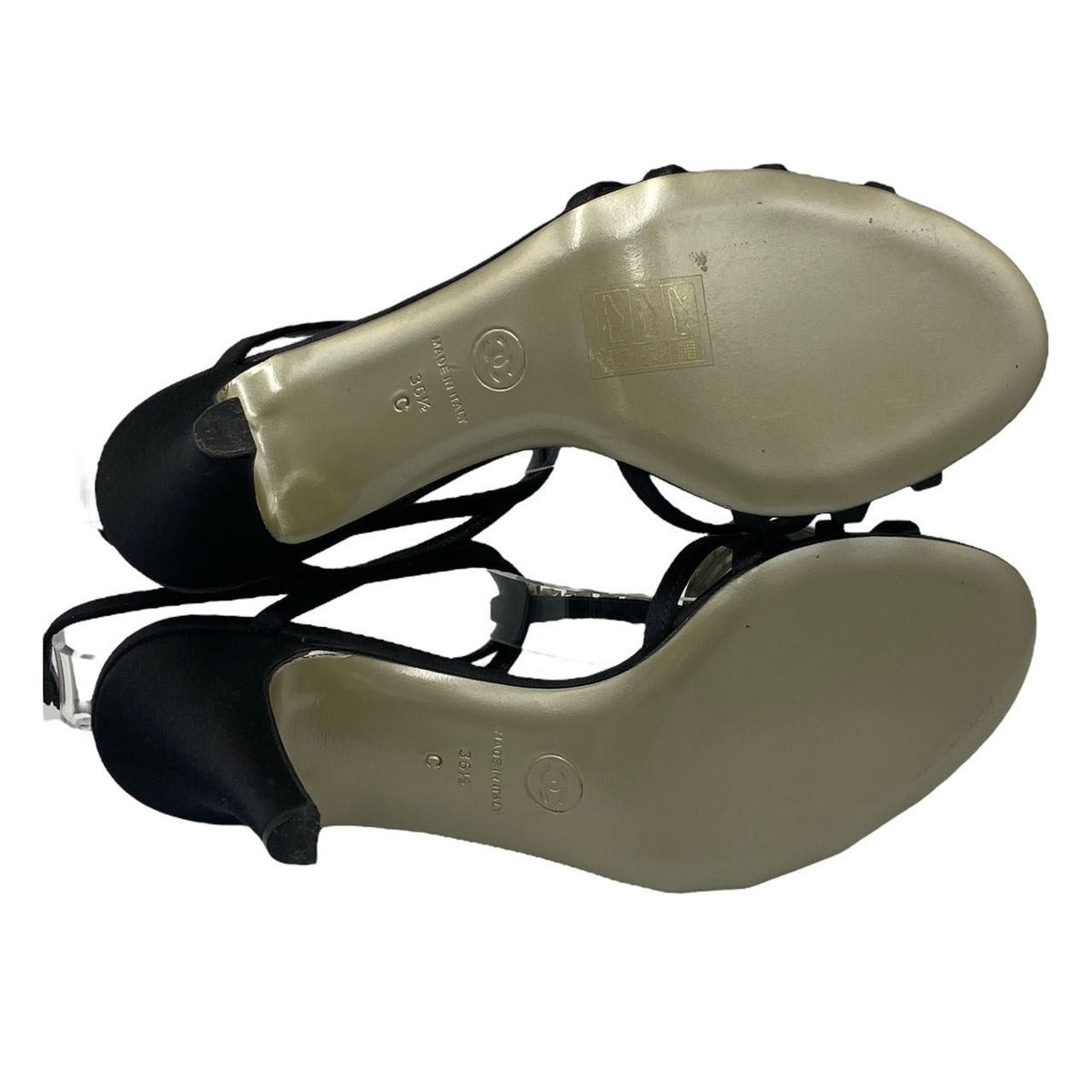 Chanel Sandals Strap Crystal Stone Satin Black 36.5 — view 9