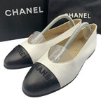 Chanel Bicolor Flat Shoes Leather White Black