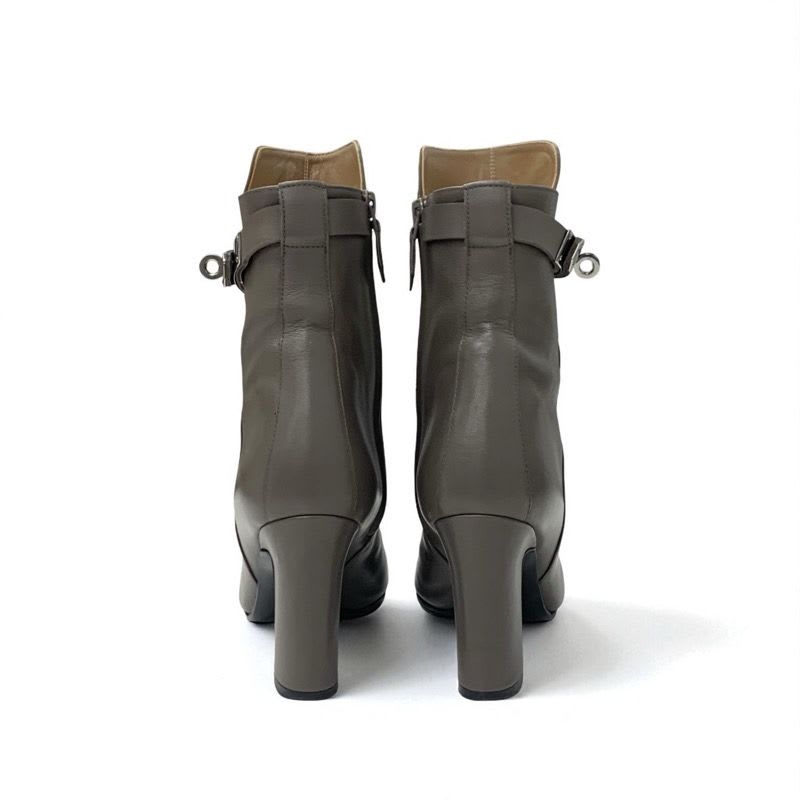 Hermes Boots Short Shoes Leather Grey Silver Kelly Hardware — view 6