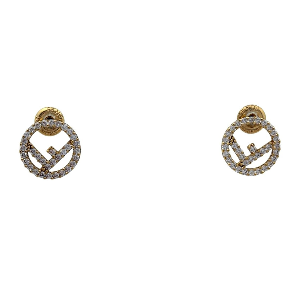 Fendi F's Rhinestone Earrings Logo Gold Plated