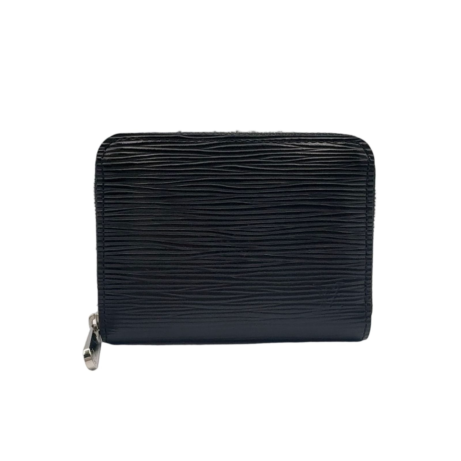 Louis Vuitton Zippy Coin Purse Epi Noir Leather Black Case Silver