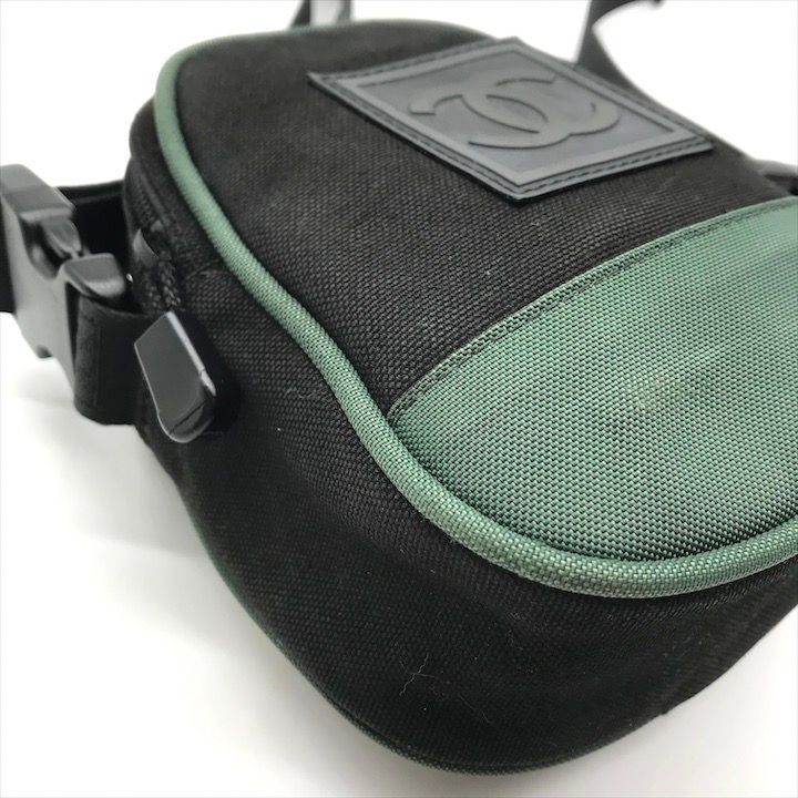 Chanel CC Logo Sports Line Shoulder Bag 2-Way Nylon Canvas Black Green — view 6